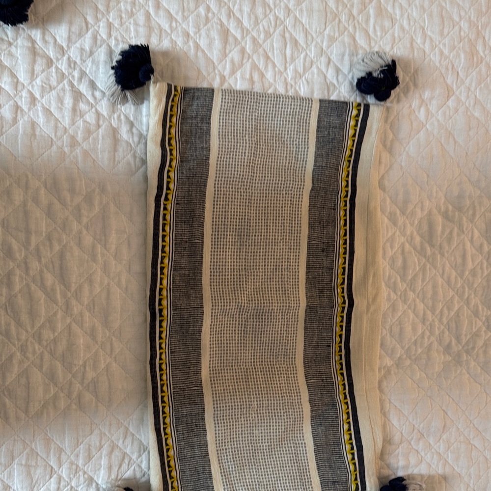 Two Serena & Lily Off White with Navy and Yellow stripe Accent Pillow Covers